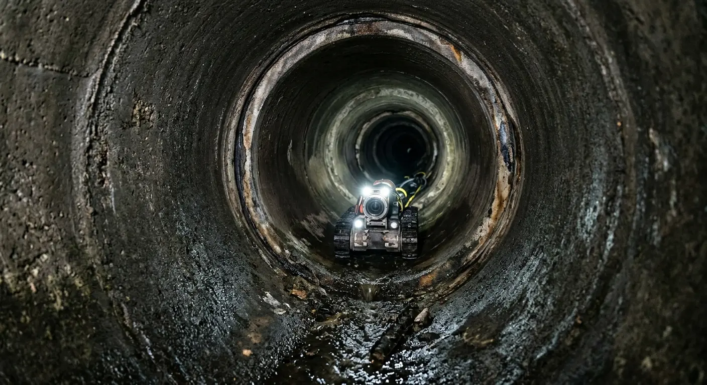 Robotic sewer camera inspecting pipe interior for Drain Snake Service in Crystal